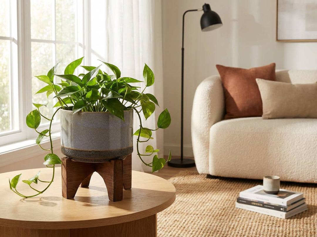 Ceramic Planter with Wood Stand