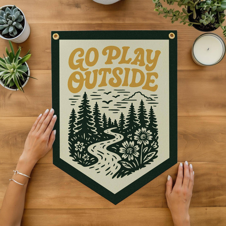 Go Play Outside Felt Camp Flag