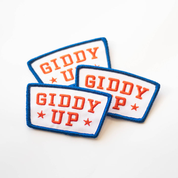 Giddy Up Embroidered Iron on Patch - Red, White and Blue