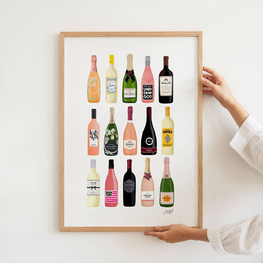 Wine and Chamapagne Bottles Illustration -8x10 Art Print