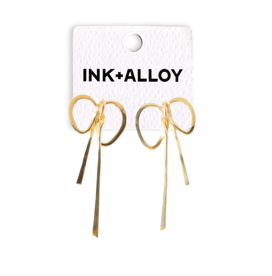 Katie Large Ribbon Bow Post Earrings Brass