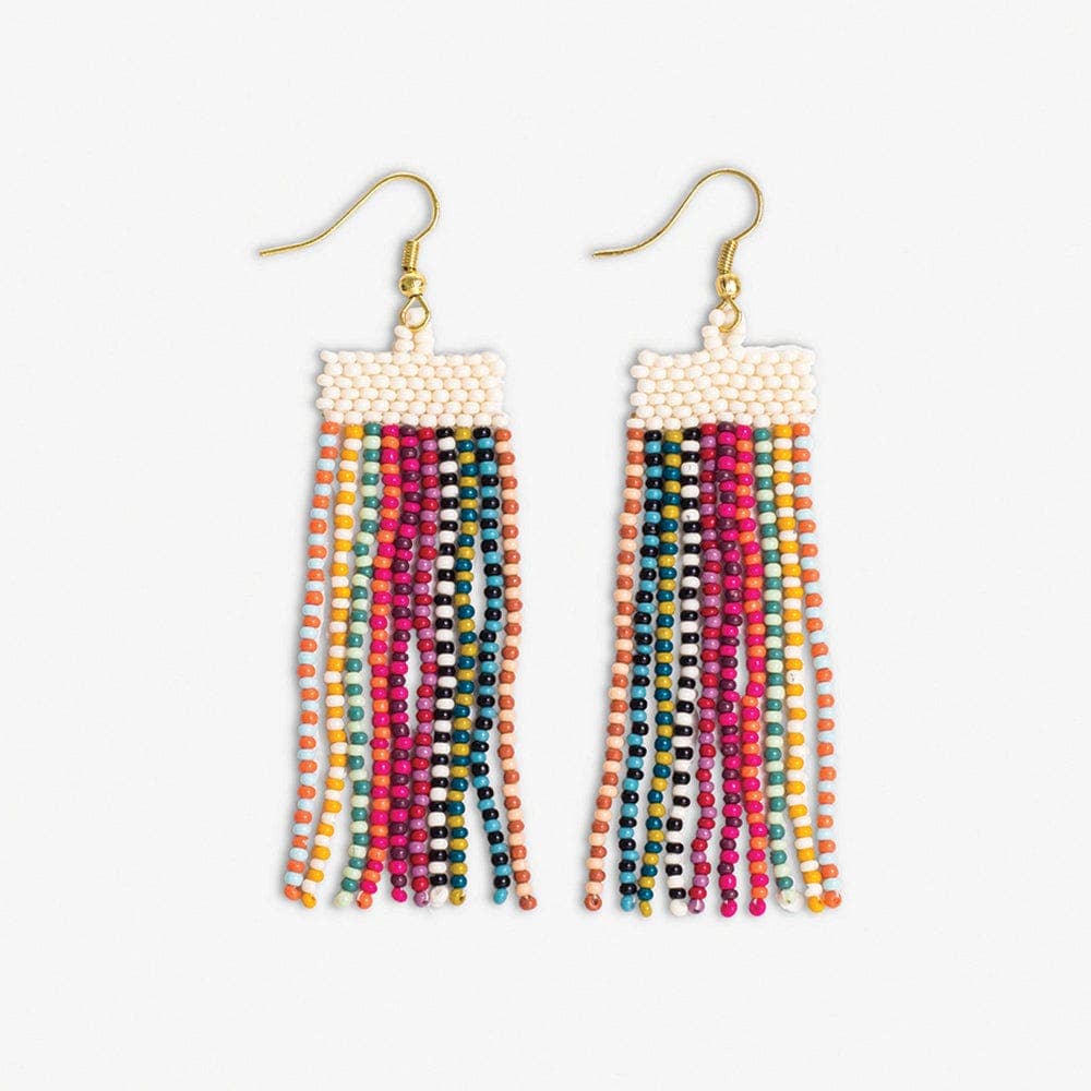 Adaline Alternating Two-Tone Strands Beaded Fringe Earring Multicolor