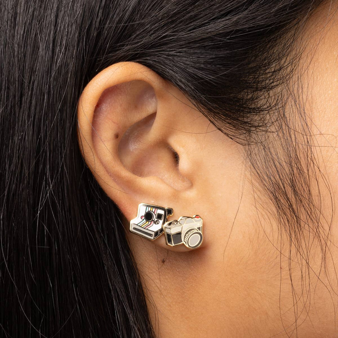 Cameras Earrings - Gold Polaroid Statement Studs