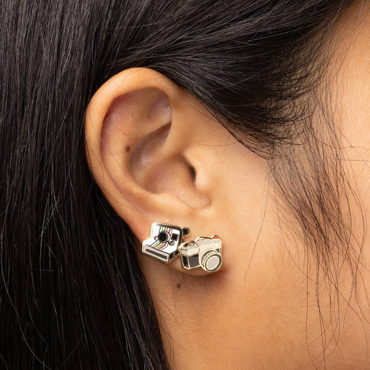 Cameras Earrings - Gold Polaroid Statement Studs