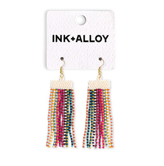 Adaline Alternating Two-Tone Strands Beaded Fringe Earring Multicolor