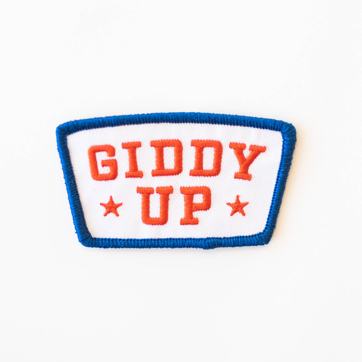 Giddy Up Embroidered Iron on Patch - Red, White and Blue