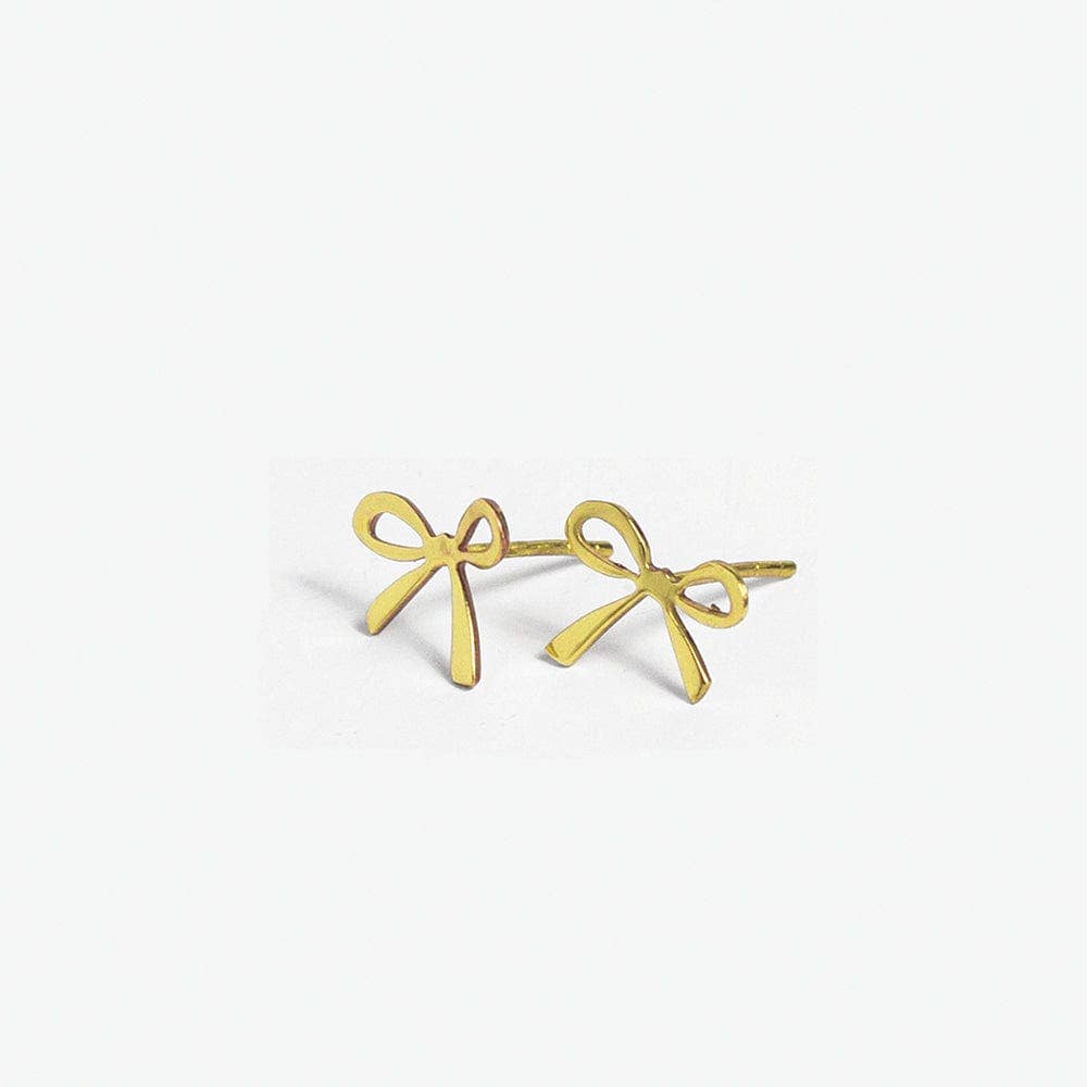 Alice Brass Mini Ribbon Bow Post Earrings 18k Gold