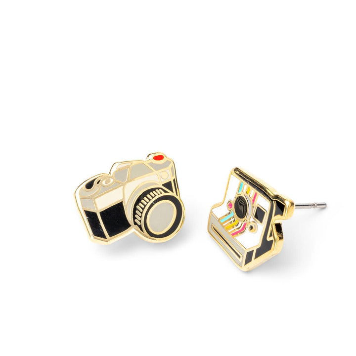 Cameras Earrings - Gold Polaroid Statement Studs