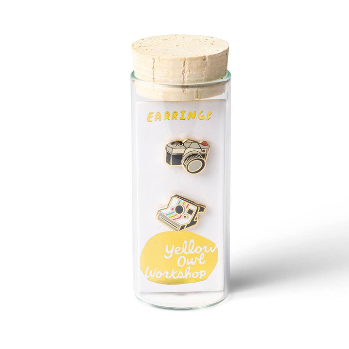 Cameras Earrings - Gold Polaroid Statement Studs