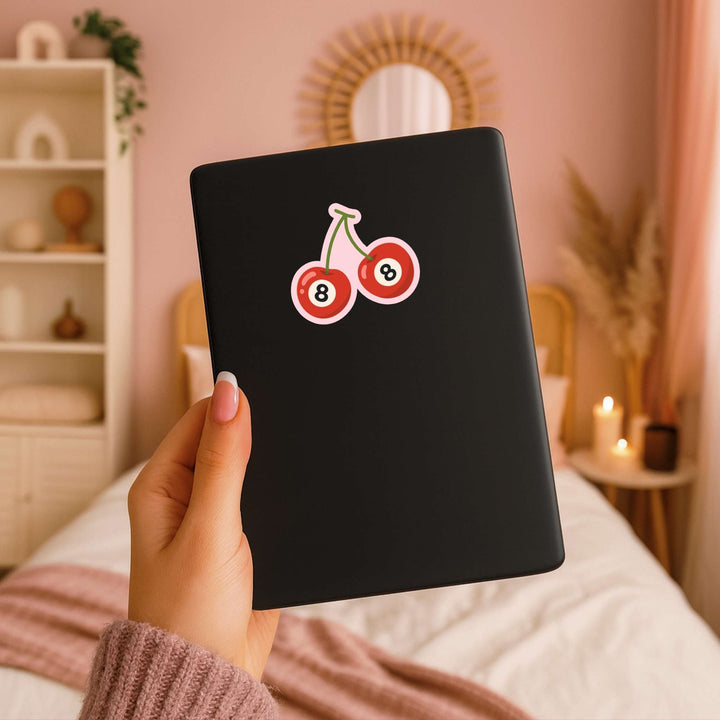 8 Ball Cherries Sticker – Retro Vinyl Decal, 3 x 2.75 in