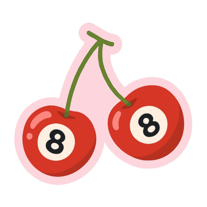 8 Ball Cherries Sticker – Retro Vinyl Decal, 3 x 2.75 in