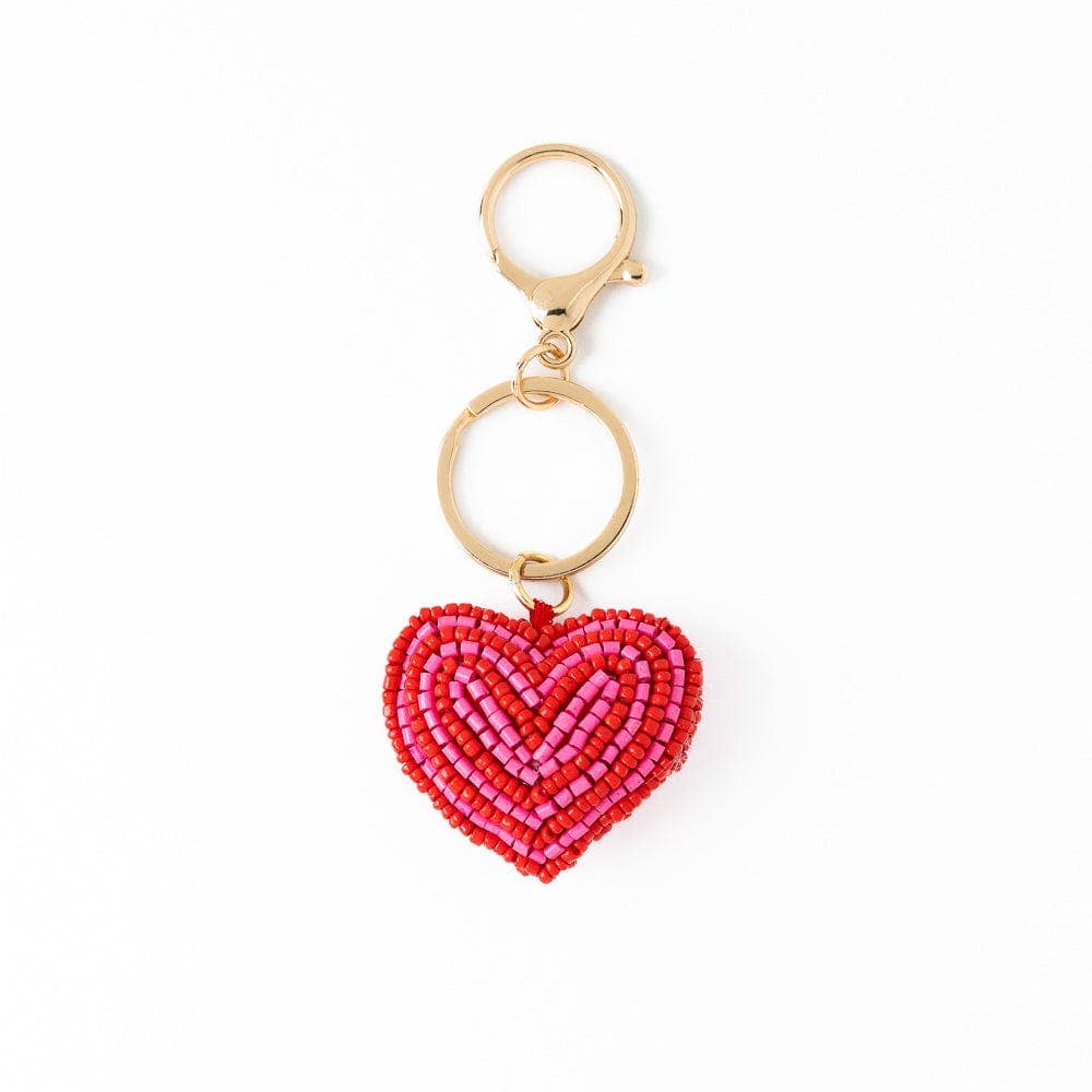 Violet Puffy Heart Beaded Bag Charm Red + Pink