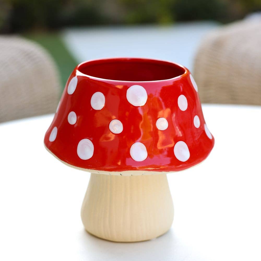 Red Polka Dot Mushroom Ceramic Planter
