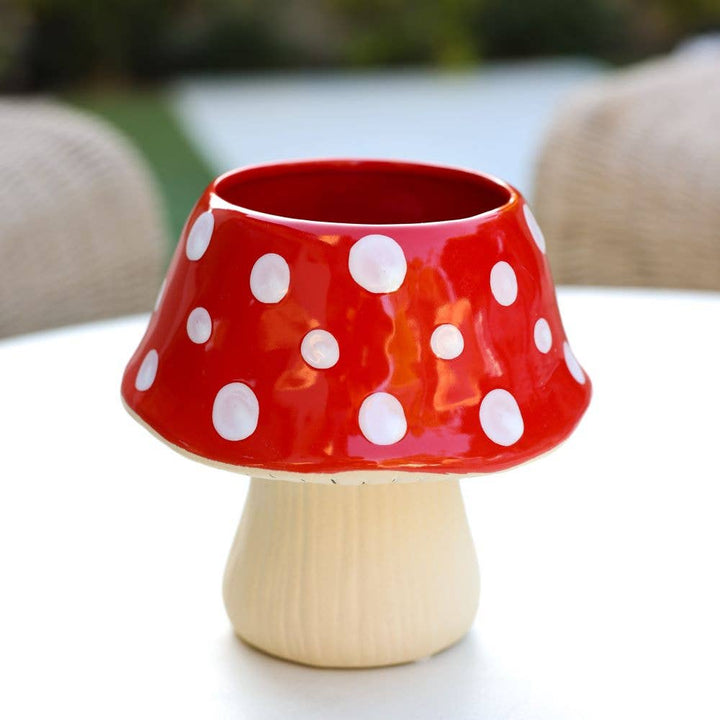 Red Polka Dot Mushroom Ceramic Planter