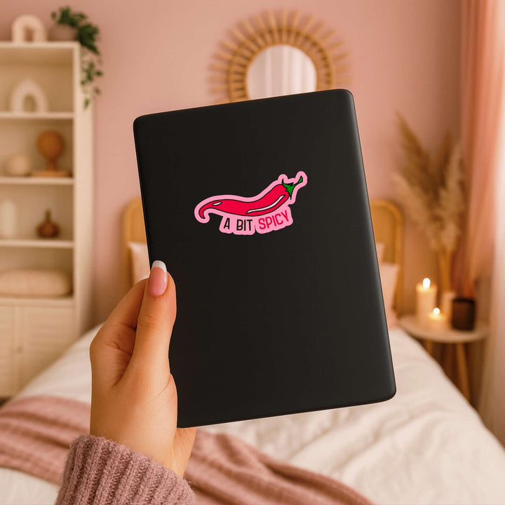 A Bit Spicy Sticker – Glossy Chili Pepper Vinyl Decal, 4.5 x 1.75 in