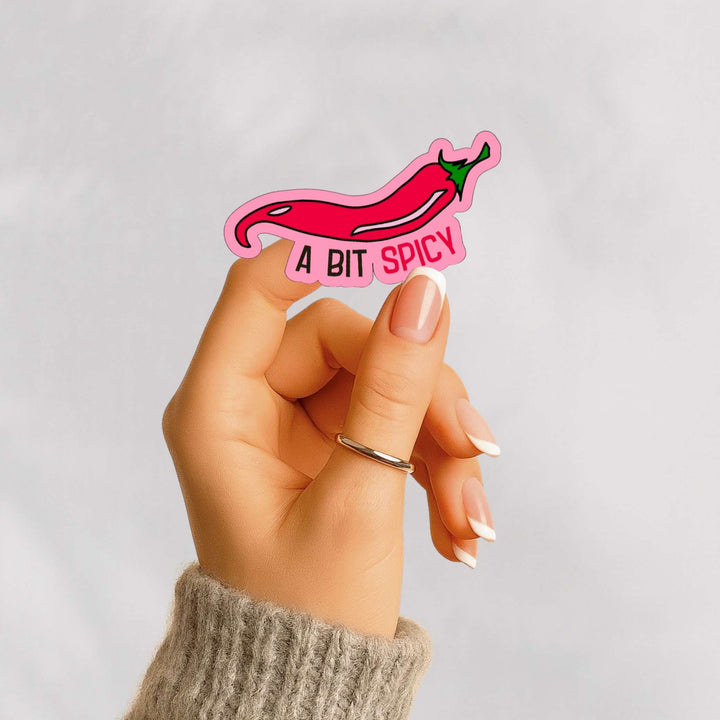 A Bit Spicy Sticker – Glossy Chili Pepper Vinyl Decal, 4.5 x 1.75 in
