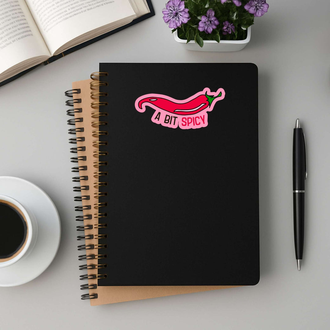 A Bit Spicy Sticker – Glossy Chili Pepper Vinyl Decal, 4.5 x 1.75 in