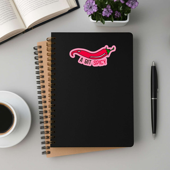 A Bit Spicy Sticker – Glossy Chili Pepper Vinyl Decal, 4.5 x 1.75 in