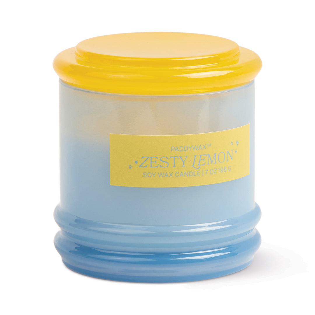 Zesty Lemon Blue Yellow Glass Candle
