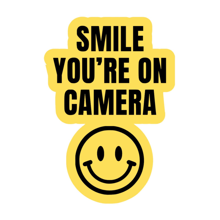 Smile You’re On Camera Sticker – Funny Yellow Warning Vinyl Decal, 2 x 3.25 in
