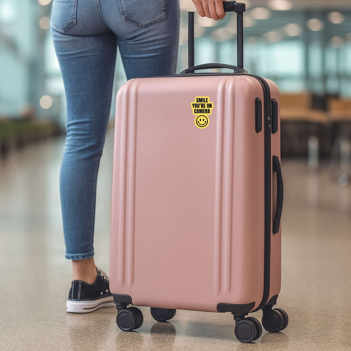 Smile You’re On Camera Sticker – Funny Yellow Warning Vinyl Decal, 2 x 3.25 in