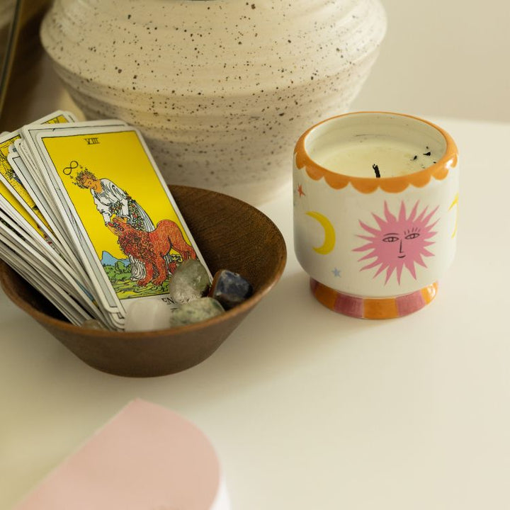 Sun Face Ceramic Candle 8 oz