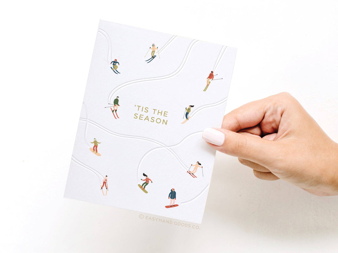 'Tis the Season Skiiers Letterpress Greeting Card