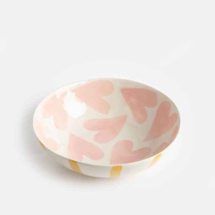 Pink Hearts/Mustard Round Shallow Bowl