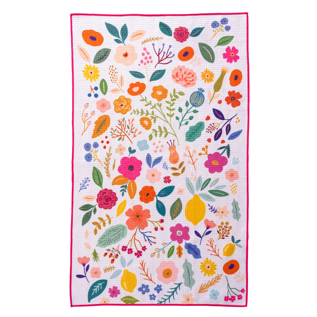 Wildflower Waffle Weave Microfiber Kitchen Towel