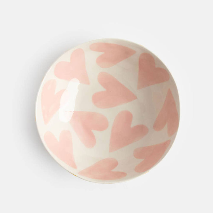 Pink Hearts/Mustard Round Shallow Bowl