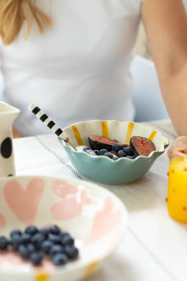 Pink Hearts/Mustard Round Shallow Bowl