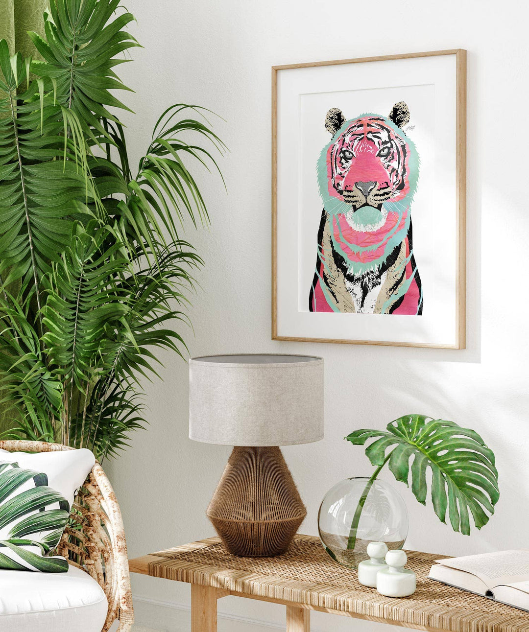 Pink/Teal Tiger Collage Illustration - Art Print