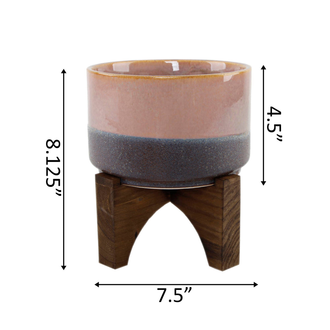 Ceramic Planter with Wood Stand