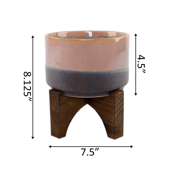 Ceramic Planter with Wood Stand