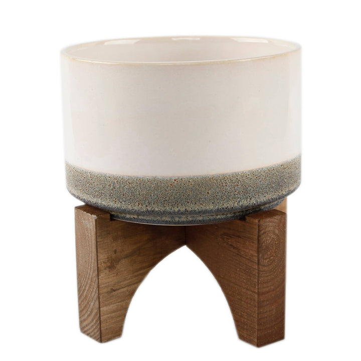 Ceramic Planter with Wood Stand