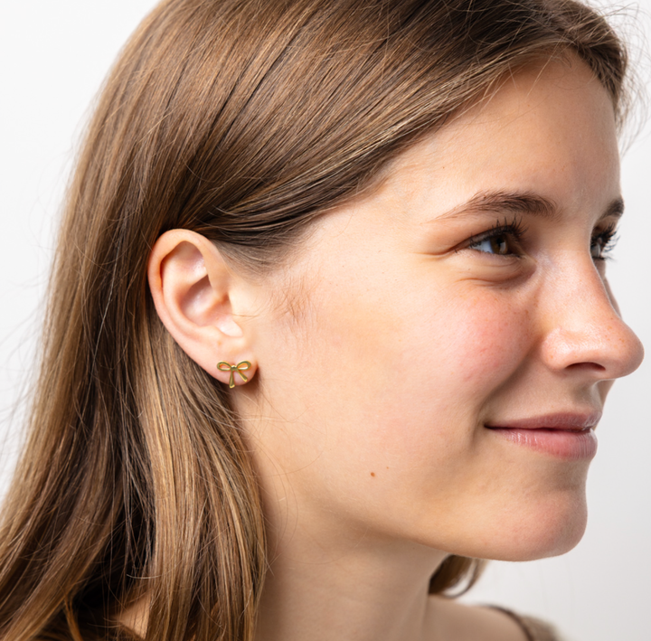 Alice Brass Mini Ribbon Bow Post Earrings 18k Gold