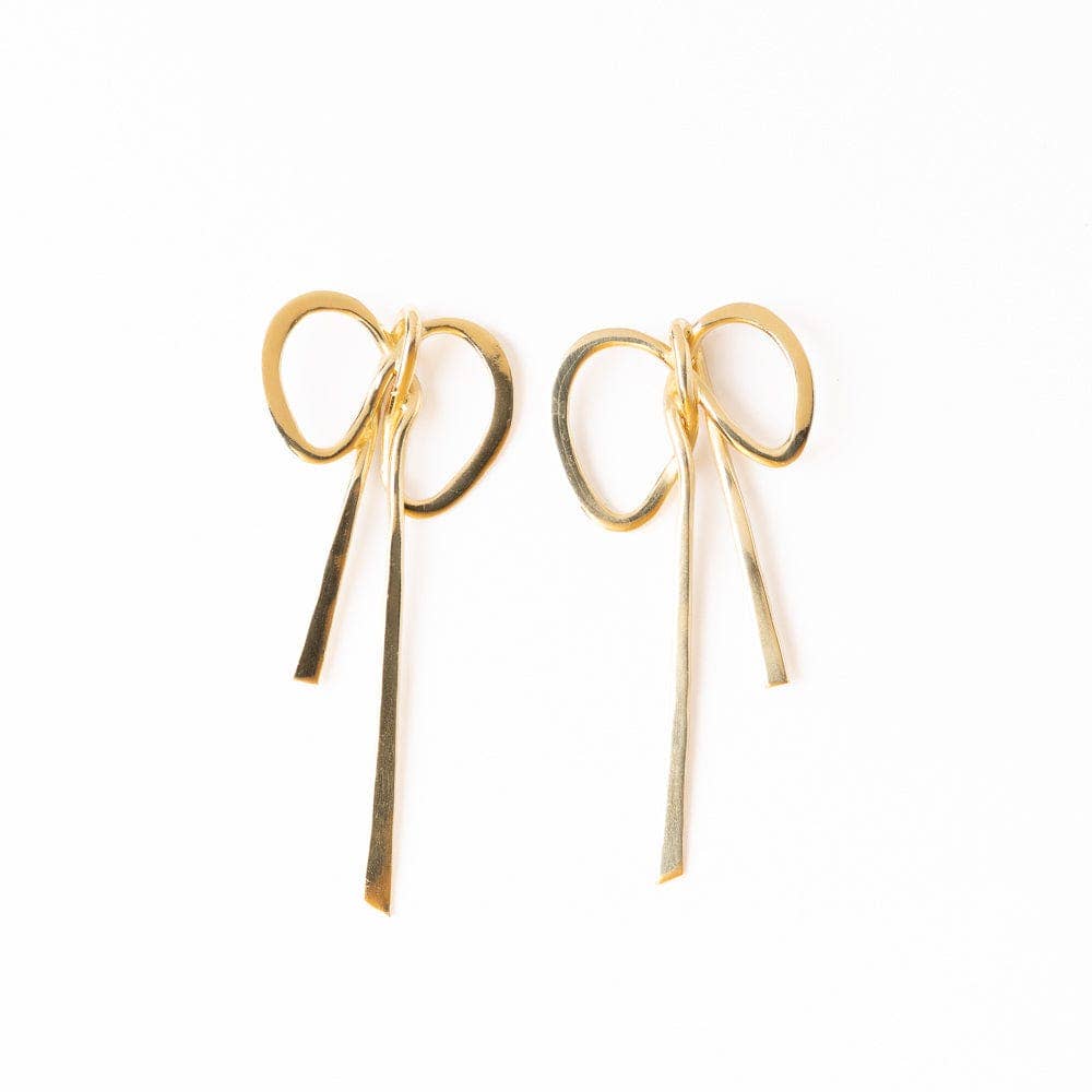 Katie Large Ribbon Bow Post Earrings Brass