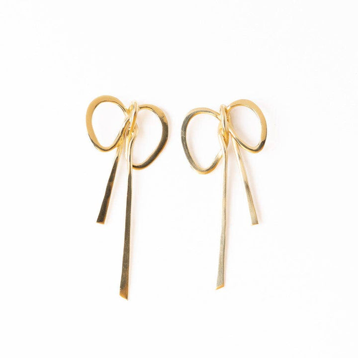 Katie Large Ribbon Bow Post Earrings Brass