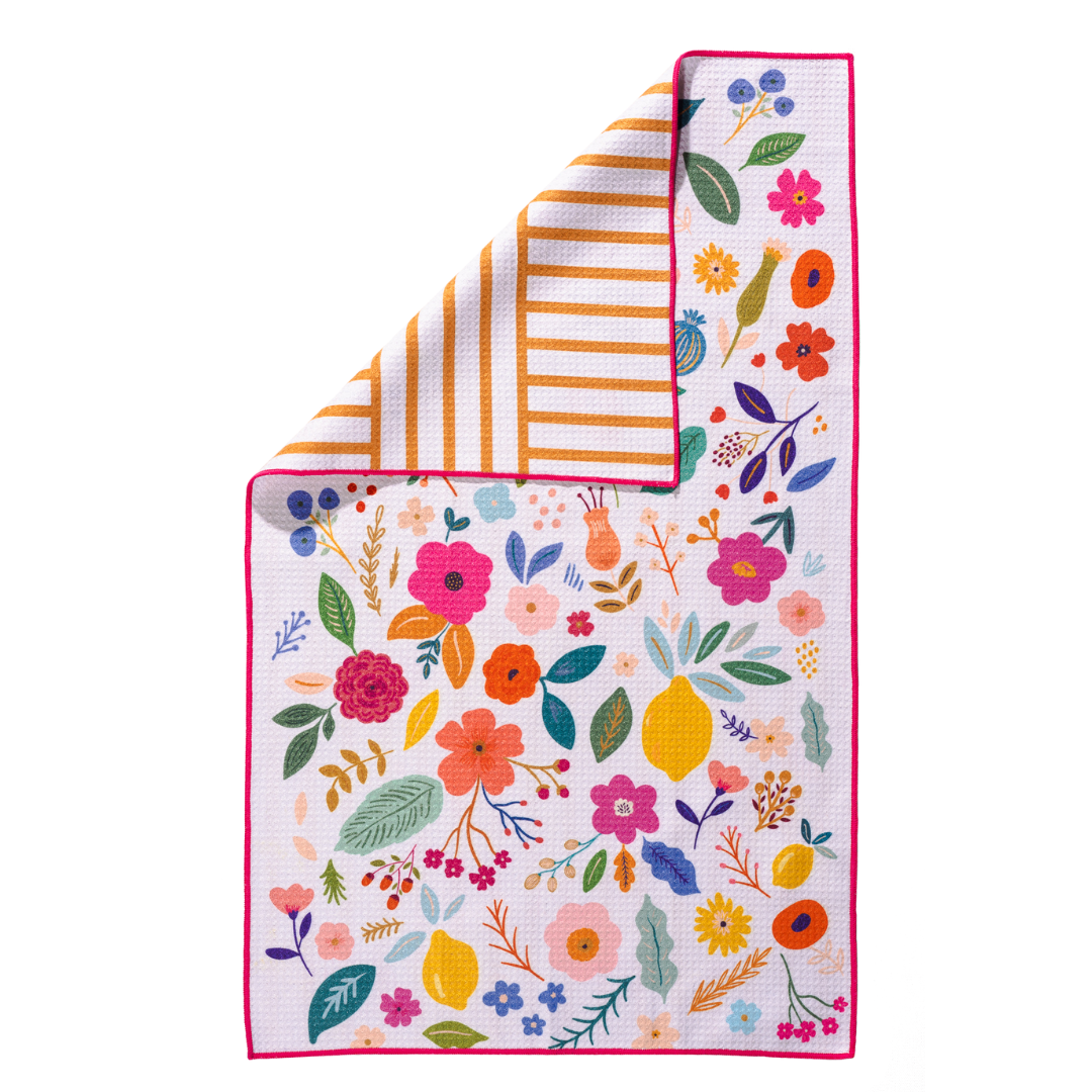 Wildflower Waffle Weave Microfiber Kitchen Towel