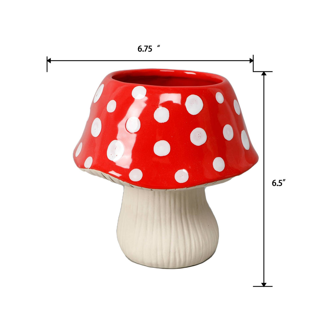 Red Polka Dot Mushroom Ceramic Planter