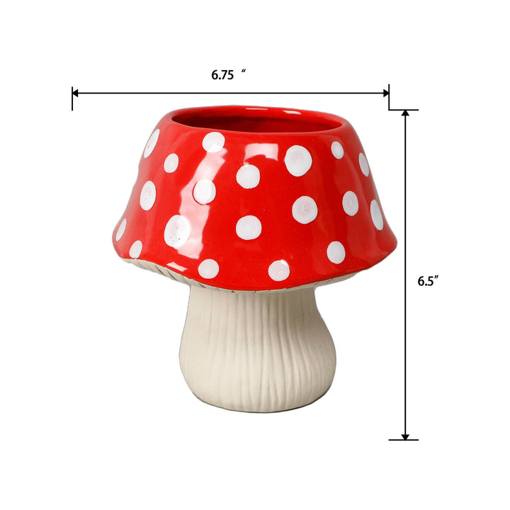 Red Polka Dot Mushroom Ceramic Planter